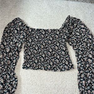 Floral Black Smocked Top